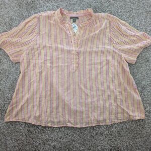Style & Co Striped Multicolor Women's Linen Blend Top 3XL NWT Beach